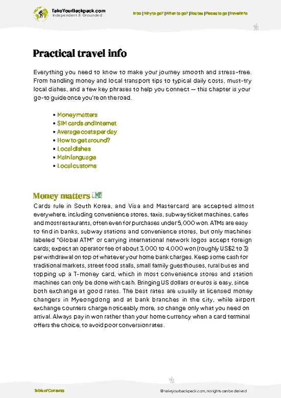example page 7 from our offline Travel Guide for South Korea